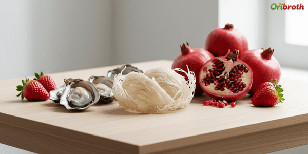 Oribroth mengandung ekstrak Oyster, Birdnest, Pomegranate dan Strawberry